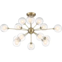 Possini Euro Design Modern Ceiling Light Semi Flush Mount Fixture Sputnik Brass 30 1/2" Wide 15-Light Double Glass Ball Hallway -Famous Lighting Store GUEST a3344d35 d1d8 4a60 8f88 777e9a7f591d