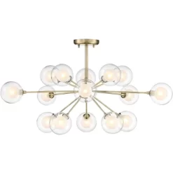 Possini Euro Design Modern Ceiling Light Semi Flush Mount Fixture Sputnik Brass 30 1/2" Wide 15-Light Double Glass Ball Hallway -Famous Lighting Store GUEST a5d5d52f e87f 49d6 be3a b66722eec602