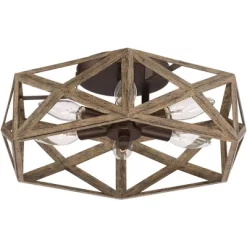 Possini Euro Design Moorcroft Modern Farmhouse Ceiling Light Semi Flush Mount Fixture 14 1/2" Wide Dark Wood Bronze 6-Light Hexagon Frame For Bedroom -Famous Lighting Store GUEST a61002d5 086f 43ee 86de 5d4d73cd4298