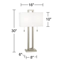 Possini Euro Design Modern Table Lamps 30" Tall Set Of 2 Brushed Nickel Open Rectangular White Box Shade For Living Room Family Bedroom -Famous Lighting Store GUEST a7b9d08f 87b9 4f60 9901 694201dc2d83