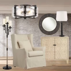 Possini Euro Design Adri Modern Ceiling Light Flush Mount Fixture Black 16 1/2" Wide Black 4-Light Textured Glass For Bedroom Kitchen Living Room Home -Famous Lighting Store GUEST aa12d34d 4a27 4c8d 9dc7 7361cc026951