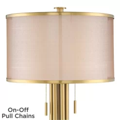 Possini Euro Design Granview Modern Table Lamp 32 1/2" Tall Brass Column Taupe Organza Outer Off White Linen Inner Drum Shade For Bedroom Living Room -Famous Lighting Store GUEST ab5a4ef5 5251 4563 a797 c96730966c4d