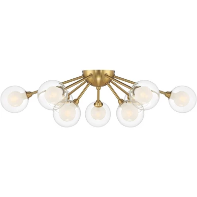Possini Euro Design Spheres Modern Ceiling Light Flush Mount Fixture 28" Wide Warm Brass 9-Light LED Clear Globe Glass For Bedroom Kitchen Living Room 7 Possini Euro Design Spheres Modern Ceiling Light Flush Mount Fixture 28" Wide Warm Brass 9-Light LED Clear Globe Glass For Bedroom Kitchen Living Room - Image 5