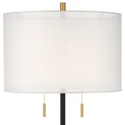 Possini Euro Design Roxie Modern Floor Lamp Standing 65 1/2" Tall Brass Black Metal Sheer Linen Double Drum Shade For Living Room Bedroom Office House -Famous Lighting Store GUEST accc1b83 80c4 44a4 a7f6 47c85be94d7b