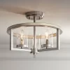 Possini Euro Design Senna Modern Industrial Ceiling Light Semi Flush Mount Fixture 15" Wide Brushed Nickel Gray Wood 3-Light Clear Glass For Bedroom -Famous Lighting Store GUEST ad8ca294 b02f 4dec bd4a 606b5ea5933f