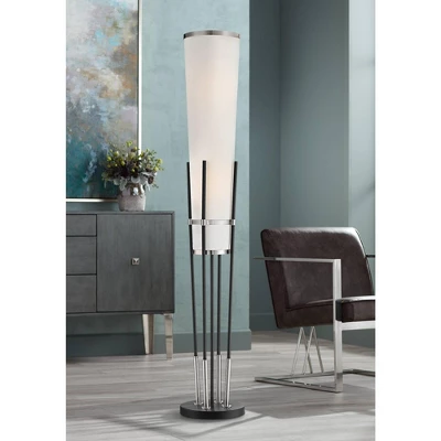 Possini Euro Design Flute Modern Torchiere Floor Lamp 64" Tall Satin Black Brushed Nickel White Linen Shade For Living Room Bedroom Office House Home 3 Possini Euro Design Flute Modern Torchiere Floor Lamp 64" Tall Satin Black Brushed Nickel White Linen Shade For Living Room Bedroom Office House Home