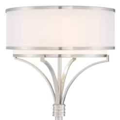 Possini Euro Design Modern Floor Lamp 64" Tall Brushed Nickel Silver Organza White Linen Drum Shade For Living Room Bedroom Office -Famous Lighting Store GUEST ae7c7f76 9d21 41bb b92f 25a8afafc220