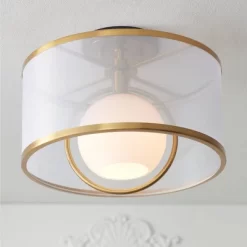 Possini Euro Design Carlyn Modern Art Deco Ceiling Light Semi Flush Mount Fixture 14" Wide Warm Brass Black Orb Organza Drum Shade For Bedroom Kitchen -Famous Lighting Store GUEST b0a93f2c 7fc3 44f1 92e6 b0624b61fdc0