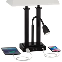 Possini Euro Design Deacon Modern Desk Table Lamp 26" High Black With USB And AC Power Outlet In Base LED Reading Light Oatmeal Shade For Office Desk -Famous Lighting Store GUEST b0dac3ac aa8a 4c76 91bd f427c093c524