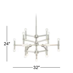 Possini Euro Design Marya Brushed Nickel Chandelier 32" Wide Modern 24-Light Fixture For Dining Room House Foyer Kitchen Island Entryway Bedroom Home -Famous Lighting Store GUEST b2adf0f2 31db 48d6 a357 054405825ecb
