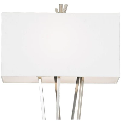 Possini Euro Design Modern Floor Lamp 63.5" Tall Brushed Steel Asymmetry White Linen Rectangular Shade For Living Room Reading Bedroom Office 4 Possini Euro Design Modern Floor Lamp 63.5" Tall Brushed Steel Asymmetry White Linen Rectangular Shade For Living Room Reading Bedroom Office - Image 2