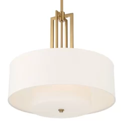 Possini Euro Design Sundry Warm Brass Pendant Chandelier 24" Wide Modern Double Drum Shades 4-Light Fixture For Dining Room House Foyer Kitchen Island -Famous Lighting Store GUEST b62fb6db 0008 449f 883d d4bac943b4b4
