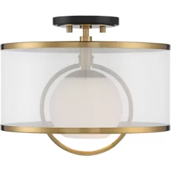 Possini Euro Design Carlyn Modern Art Deco Ceiling Light Semi Flush Mount Fixture 14" Wide Warm Brass Black Orb Organza Drum Shade For Bedroom Kitchen -Famous Lighting Store GUEST b636f543 cf37 4ef9 b484 5f095e27f3ef