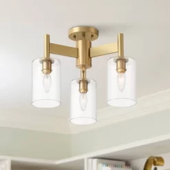 Possini Euro Design Lantico Modern Ceiling Light Semi Flush Mount Fixture 17" Wide Gold 3-Light Clear Glass For Bedroom Kitchen Living Room Hallway