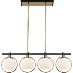 Possini Euro Design Carlyn Brass Black Linear Island Pendant Chandelier 33" Wide Modern White Glass Shade 4-Light LED Fixture For Dining Room Kitchen -Famous Lighting Store GUEST b945b8da d215 4559 ba9a 8e2819c91766