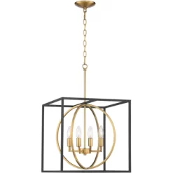 Possini Euro Design Black Warm Brass Cage Foyer Pendant Chandelier 16 1/2" Wide 4-Light Mid Century Modern For Dining Room House -Famous Lighting Store GUEST ba83c680 33c3 4839 bfdc c9767d78562d