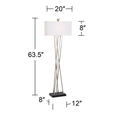 Possini Euro Design Modern Floor Lamp 63.5" Tall Brushed Steel Asymmetry White Linen Rectangular Shade For Living Room Reading Bedroom Office 8 Possini Euro Design Modern Floor Lamp 63.5" Tall Brushed Steel Asymmetry White Linen Rectangular Shade For Living Room Reading Bedroom Office - Image 6