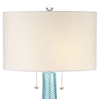 Possini Euro Design Modern Table Lamps 28.5" Tall Set Of 2 Light Sky Blue Fluted Glass White Drum Shade For Living Room Bedroom Office Family 5 Possini Euro Design Modern Table Lamps 28.5" Tall Set Of 2 Light Sky Blue Fluted Glass White Drum Shade For Living Room Bedroom Office Family - Image 3
