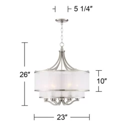 Possini Euro Design Nor Brushed Nickel Pendant Chandelier 23" Wide Modern Double White Organza Shade 6-Light Fixture For Dining Room Kitchen Island -Famous Lighting Store GUEST bb16169e e8ac 40d5 a519 799cfcb81c1e