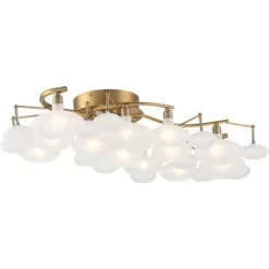 Possini Euro Design Lilypad Modern Ceiling Light Semi Flush Mount Fixture 30 1/4" Wide Warm Brass 12-Light Frosted Glass Shade For Bedroom Living Room -Famous Lighting Store GUEST bc64b39a 2843 4a68 b9d6 625259c5adb7