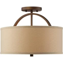 Possini Euro Design Halsted Modern Ceiling Light Semi Flush Mount Fixture 15" Wide Brushed Bronze 2-Light Oatmeal Linen Drum For Bedroom Living Room -Famous Lighting Store GUEST bd8bffae 3ad9 41dc bc1b 11de48eff671