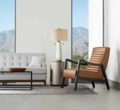 Possini Euro Design Kingston Modern Mid Century Table Lamp 32 3/4" Tall White Grooved Patterned Ceramic Taupe Drum Shade For Bedroom Living Room House -Famous Lighting Store GUEST bece14fc 11c5 423a 8af6 4fc533542cb9