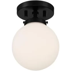 Possini Euro Design Jilly Modern Ceiling Light Semi Flush Mount Fixture 6 3/4" Wide Black White Glass Globe Shade For Bedroom Kitchen Living Room Home -Famous Lighting Store GUEST c0bed869 7e23 43ad b736 ca5788add583