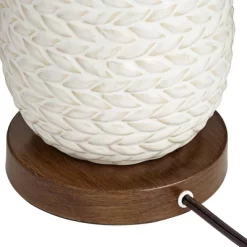 Possini Euro Design Kingston Modern Mid Century Table Lamp 32 3/4" Tall White Grooved Patterned Ceramic Taupe Drum Shade For Bedroom Living Room House -Famous Lighting Store GUEST c12bed6b fcb9 4908 b096 45239dc2c14d