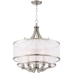 Possini Euro Design Nor Brushed Nickel Pendant Chandelier 23" Wide Modern Double White Organza Shade 6-Light Fixture For Dining Room Kitchen Island -Famous Lighting Store GUEST c19ac5bd 5808 482d 9cfb 07d1572fc05b