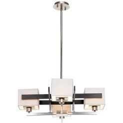 Possini Euro Design Brushed Nickel Pendant Chandelier 28" Wide Modern Dark Mocha Wood Finish Off White Fabric 4-Light Fixture Dining Room -Famous Lighting Store GUEST c24ab880 7c7c 4376 a21b ccc68de582f2