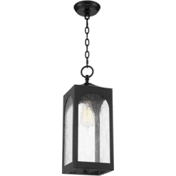 Possini Euro Design Modern Outdoor Hanging Light Fixture Matte Black Steel 19" Clear Seedy Glass Panels For Exterior House Porch -Famous Lighting Store GUEST c5a94f46 a078 49fd 9221 b32faac5e072