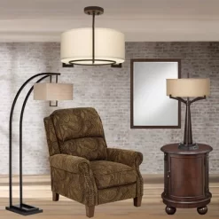 Possini Euro Design Stinson Modern Ceiling Light Semi Flush Mount Fixture 17 1/4" Wide Bronze 3-Light Linen Drum Shade For Bedroom Kitchen Living Room -Famous Lighting Store GUEST c5be1f51 eb3a 4c04 a5ee 6954f22ffa67