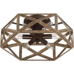 Possini Euro Design Moorcroft Modern Farmhouse Ceiling Light Semi Flush Mount Fixture 14 1/2" Wide Dark Wood Bronze 6-Light Hexagon Frame For Bedroom -Famous Lighting Store GUEST c6b6a93f 9066 4008 993a 71d79b906b13