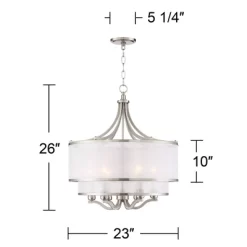 Possini Euro Design Nor Brushed Nickel Pendant Chandelier 23" Wide Modern Double White Organza Shade 6-Light Fixture For Dining Room Kitchen Island -Famous Lighting Store GUEST c8291423 786b 40bf 928d 6d118cca3b09