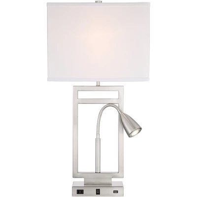 Possini Euro Design Modern Table Lamp With USB Outlet Reading Light LED 29.25" Tall Brushed Nickel Rectangular Off White Shade Bedroom Office 10 Possini Euro Design Modern Table Lamp With USB Outlet Reading Light LED 29.25" Tall Brushed Nickel Rectangular Off White Shade Bedroom Office - Image 8