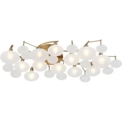 Possini Euro Design Lilypad Modern Ceiling Light Semi Flush Mount Fixture 30 1/4" Wide Warm Brass 12-Light Frosted Glass Shade For Bedroom Living Room -Famous Lighting Store GUEST c8b436d6 0799 4b71 b0e8 1b80aaa00f64