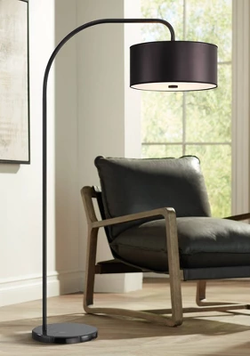 Possini Euro Design Raven Modern 66" Tall Chairside Arc Table Lamp Matte Black Metal Fabric Drum Shade For Living Room Reading Bedroom 3 Possini Euro Design Raven Modern 66" Tall Chairside Arc Table Lamp Matte Black Metal Fabric Drum Shade For Living Room Reading Bedroom