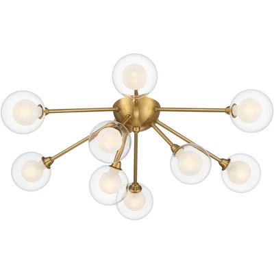 Possini Euro Design Spheres Modern Ceiling Light Flush Mount Fixture 28" Wide Warm Brass 9-Light LED Clear Globe Glass For Bedroom Kitchen Living Room 8 Possini Euro Design Spheres Modern Ceiling Light Flush Mount Fixture 28" Wide Warm Brass 9-Light LED Clear Globe Glass For Bedroom Kitchen Living Room - Image 6