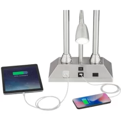 Possini Euro Design Dexter Modern Table Lamp 26" High Brushed Nickel With USB And AC Power Outlet In Base LED Reading Light White Shade For Home Desk -Famous Lighting Store GUEST cb638d63 b1f9 4dfb b56e 82d78a067255