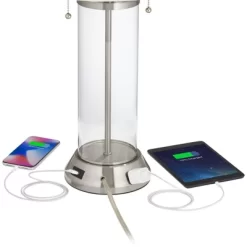 Possini Euro Design Fritz Modern Table Lamp 26 1/2" High Silver Clear Glass Column With USB And AC Power Outlet In Base Drum Shade For Bedroom Desk -Famous Lighting Store GUEST cb6c099c e7cd 4980 ab75 c4c7f23b36c1 1