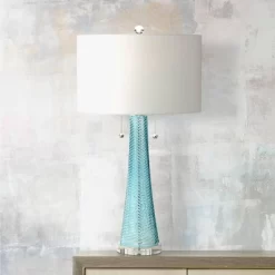 Possini Euro Design Modern Table Lamps 28.5" Tall Set Of 2 Light Sky Blue Fluted Glass White Drum Shade For Living Room Bedroom Office Family 16 Possini Euro Design Modern Table Lamps 28.5" Tall Set Of 2 Light Sky Blue Fluted Glass White Drum Shade For Living Room Bedroom Office Family -Famous Lighting Store GUEST cc70cf51 11c5 4293 86bb 9a8e958c559e