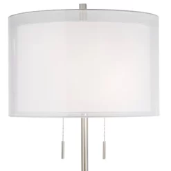 Possini Euro Design Roxie Modern Floor Lamp Standing 65 1/2" Tall Brushed Nickel Sheer Linen Double Drum Shade For Living Room Bedroom Office House -Famous Lighting Store GUEST cc9bd0d3 a22b 4fe3 b3b4 94857e8b5729