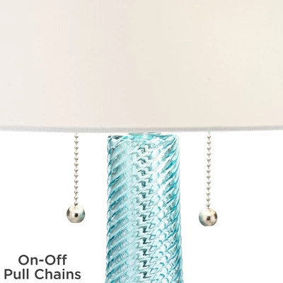 Possini Euro Design Modern Table Lamps 28.5" Tall Set Of 2 Light Sky Blue Fluted Glass White Drum Shade For Living Room Bedroom Office Family 6 Possini Euro Design Modern Table Lamps 28.5" Tall Set Of 2 Light Sky Blue Fluted Glass White Drum Shade For Living Room Bedroom Office Family - Image 4