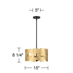 Possini Euro Design Stella Black Pendant Chandelier 15" Wide Modern Gold Leaf Drum Shade 4-Light Fixture For Dining Room House Foyer Kitchen Island -Famous Lighting Store GUEST ce404503 72a6 42fa b60a 005d26d6fc09