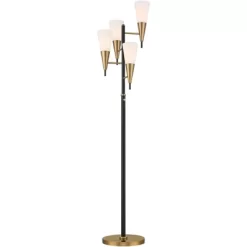 Possini Euro Design Quatro Mid Century Modern Tree Floor Lamp 71" Tall Black Gold Metal 4 Light Frosted Glass Cone Shade For Living Room Bedroom House -Famous Lighting Store GUEST cf13b0f8 cfb6 4df7 90c4 f481aedbc918