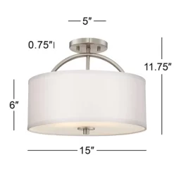 Possini Euro Design Halsted Modern Ceiling Light Semi Flush Mount Fixture 15" Wide Brushed Nickel 2-Light Oatmeal Linen Drum For Bedroom Living Room -Famous Lighting Store GUEST d467f660 902a 45b3 bde3 1d30f40fac9c