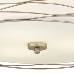 Possini Euro Design Modern Ceiling Light Flush Mount Fixture Antique Silver Leaf 18" Wide Wavy Spun White Drum For Bedroom Kitchen -Famous Lighting Store GUEST d7df35ba b697 4c6b 91f0 86733a438644