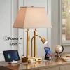 Possini Euro Design Deacon Modern Desk Table Lamp 26" High Brass With USB And AC Power Outlet In Base LED Reading Light Oatmeal Shade For Office Desk -Famous Lighting Store GUEST dac7a665 e2a1 41c8 86ce 4caa08ae5104