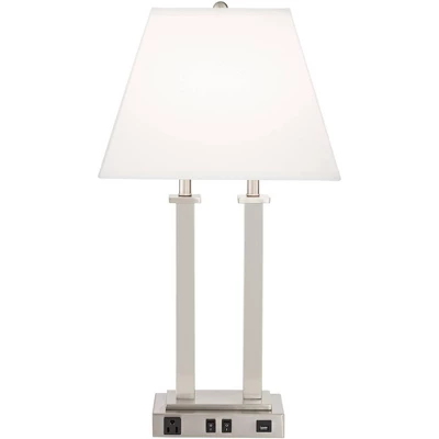 Possini Euro Design Amity Modern Table Lamp 26" High Brushed Nickel With USB And AC Power Outlet In Base White Linen Shade For Bedroom Bedside Desk 8 Possini Euro Design Amity Modern Table Lamp 26" High Brushed Nickel With USB And AC Power Outlet In Base White Linen Shade For Bedroom Bedside Desk - Image 6