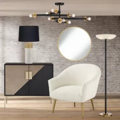 Possini Euro Design Alturus Modern Ceiling Light Semi Flush Mount Fixture 34" Wide Gloss Black Warm Brass 8-Light For Bedroom Living Room Hallway Home -Famous Lighting Store GUEST dafefa2f fc63 417f b3a0 fc592ece2883